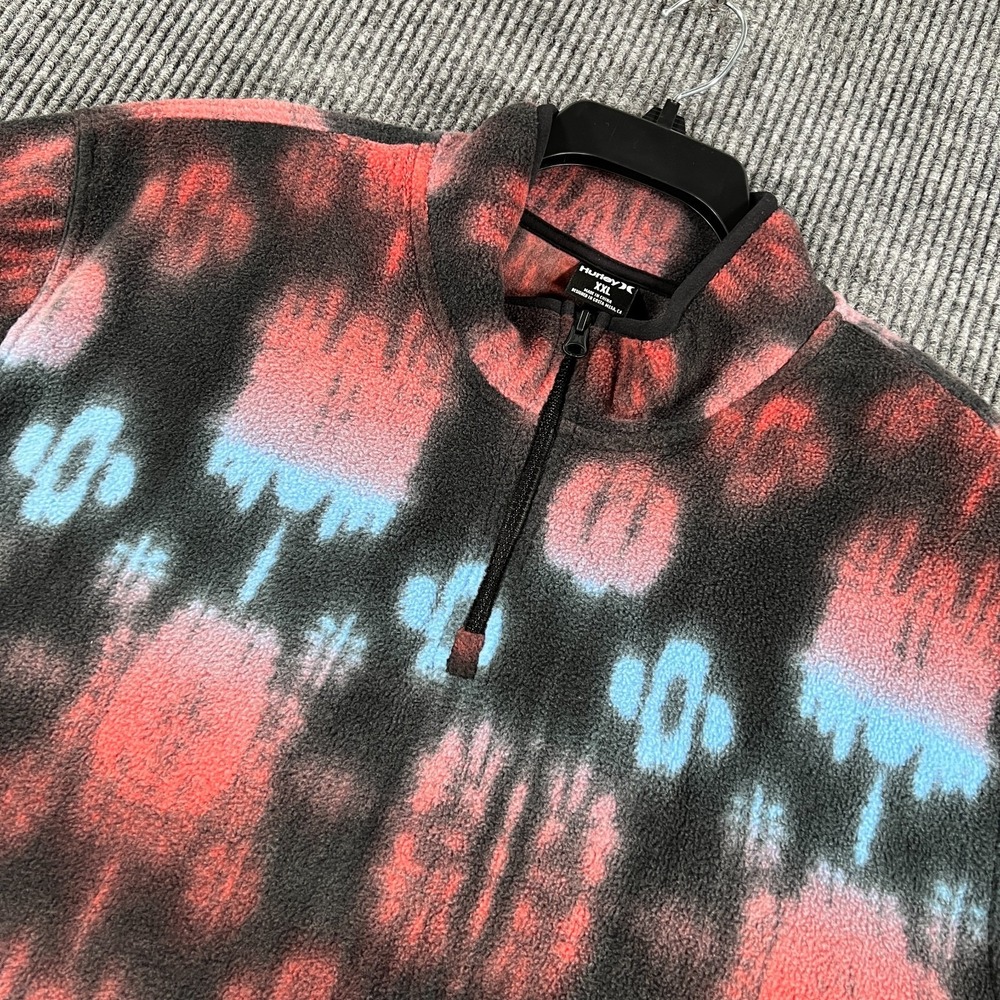 Hurley Mesa Windchill Fleece Mens 2XL XXL Blue Red Long Sleeve 1/4 Zip New